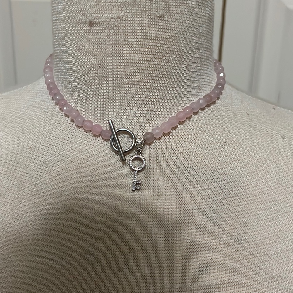 Rose quartz key necklace